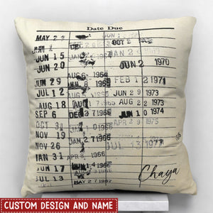 Personalized Retro Library Date Due Card Cushion Throw Pillow Cover Gifts for Book Lovers Readers