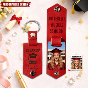 Personalized Leather Photo Keychain, Class of 2026 Graduation Gift