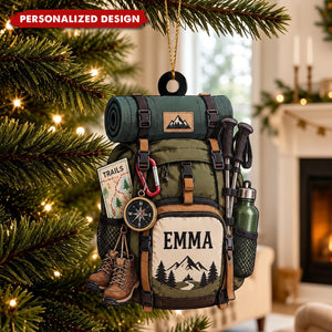 Hiker Gift Custom Name Trail Backpack Acrylic Christmas Ornament