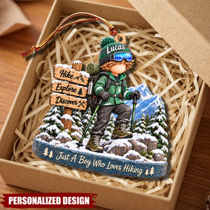 Personalized Outdoor Adventure Boy Christmas Ornament - Hiking Lover Acrylic Keepsake
