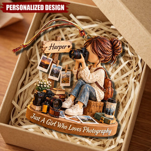 Photography Lover Acrylic Ornament, Camera Girl Custom Holiday Decor