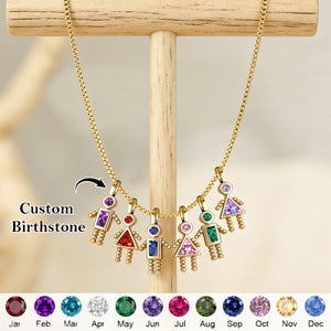 Personalized Birthstone Kids Pendant Necklace, Gift For Mom Grandma