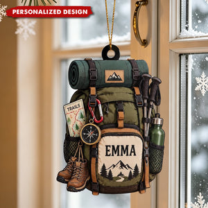 Hiker Gift Custom Name Trail Backpack Acrylic Christmas Ornament