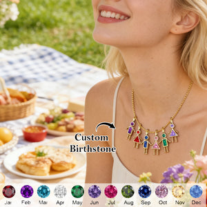 Personalized Birthstone Kids Pendant Necklace, Gift For Mom Grandma