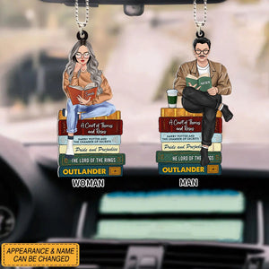 Girl/Boy Reading Book - Custom Book Titles, Personalized Car Hanging Ornament