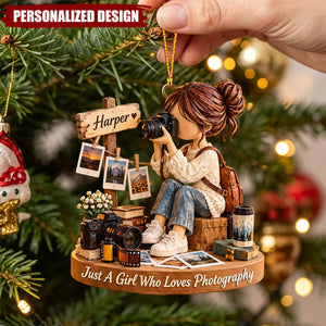 Photography Lover Acrylic Ornament, Camera Girl Custom Holiday Decor