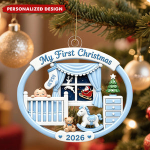 Personalized First Christmas 2026 Baby Nursery Flat Christmas Acrylic Ornament