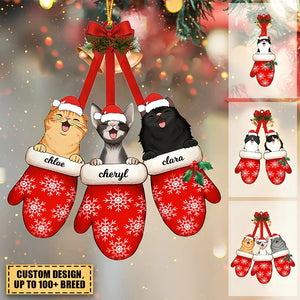 Christmas Dogs Laying On Hands In Gloves Personalized Acrylic Ornament