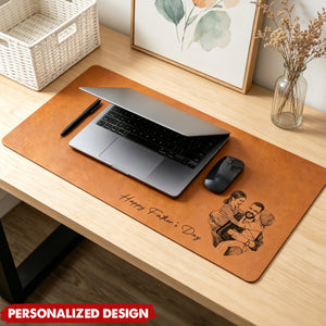 Personalized Photo Leather Desk Mat - Sentimental Workspace Gift for Dad