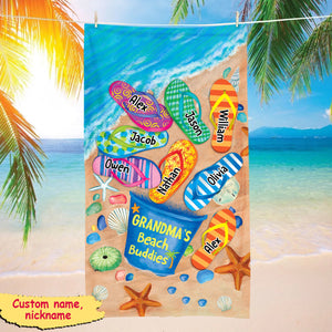 Nana's Beach Buddies Summer Flip Flop Personalized Beach Towel Perfect Gift for Grandmas Moms Aunties