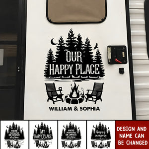 Our Happy Place - Camping Personalized Custom RV Decal - Gift For Camping Lovers