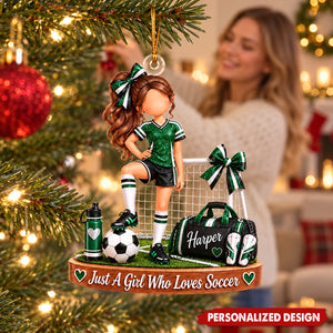 Just A Girl Who Loves Soccer Custom Name Acrylic Christmas Ornament
