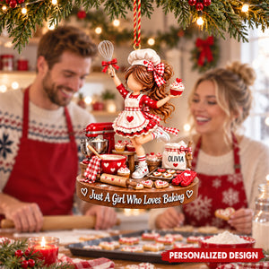 Custom Name Baker Girl Acrylic Ornament - Christmas Tree Decor for Baking Enthusiasts