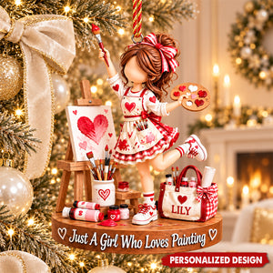 Artist Girl With Paintbrush Acrylic Ornament - Artist Hanging Ornament