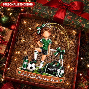 Just A Girl Who Loves Soccer Custom Name Acrylic Christmas Ornament
