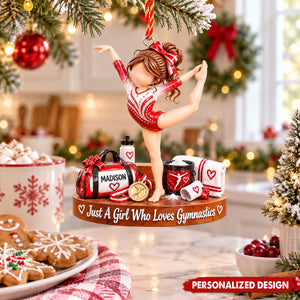 Personalized Gymnastics Girl Acrylic Christmas Ornament - Custom Name Gymnast Hanging Keepsake