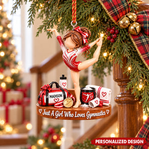 Personalized Gymnastics Girl Acrylic Christmas Ornament - Custom Name Gymnast Hanging Keepsake