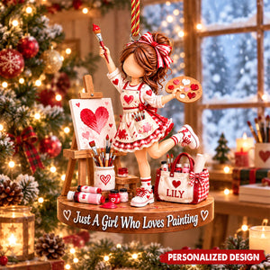 Artist Girl With Paintbrush Acrylic Ornament - Artist Hanging Ornament