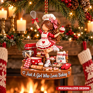 Custom Name Baker Girl Acrylic Ornament - Christmas Tree Decor for Baking Enthusiasts