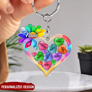 Colorful Sunflower Grandma Mom Heart Loads Of Love, Personalized Acrylic Keychain