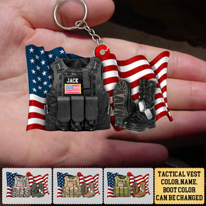 Personalized Acrylic Keychain-Military Combat Boots Flag America-Custom Acrylic Keychain Gift Veteran