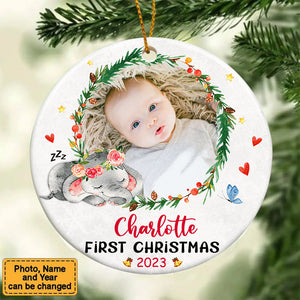 Baby's First Christmas Elephant Circle Ornament