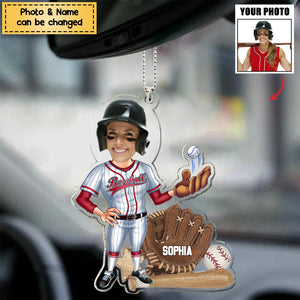 Baseball Player - Personalized Acrylic Christmas / Car Hanging Ornament - Upload Photo