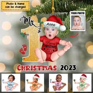 Personalized Custom Acrylic Ornament from Photo - Baby Onesie - My First Christmas