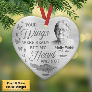 Custom Photo Your Wings Were Ready But My Heart Was Not - Memorial Personalized Ceramic Christmas Ornament
