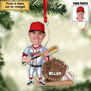 Baseball Player - Personalized Acrylic Christmas / Car Hanging Ornament - Upload Photo