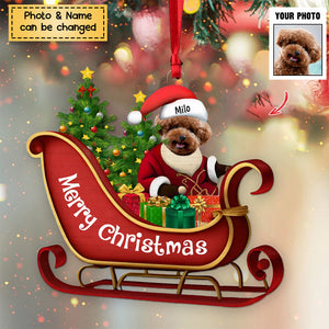 Dog Sitting On A Cute Sleigh Ornament - Personalized Acrylic Christmas Ornament, Gift For Dog Lovers