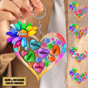 Colorful Sunflower Grandma Mom Heart Loads Of Love, Personalized Acrylic Keychain