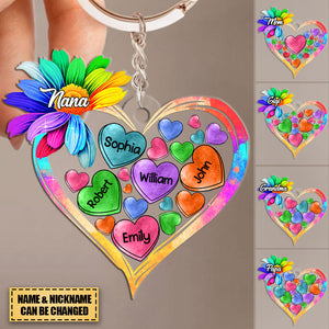 Colorful Sunflower Grandma Mom Heart Loads Of Love, Personalized Acrylic Keychain