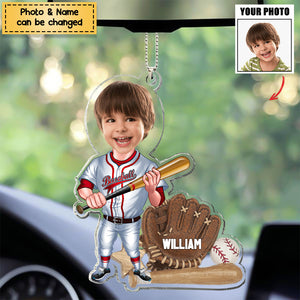 Baseball Player - Personalized Acrylic Christmas / Car Hanging Ornament - Upload Photo
