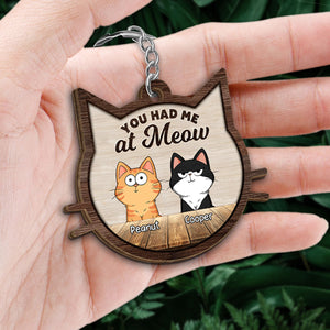 Cat Face Shaped Funny Cat Expressions Personalized Wooden Keychain
