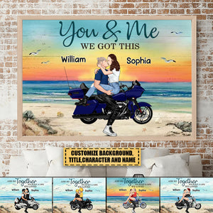 motorcycle Kissing Couple-Personalized Horizontal Poster