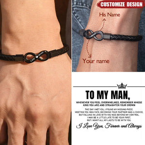 Personalized 2 Names Infinity Leather Bracelet - Gift For Couple