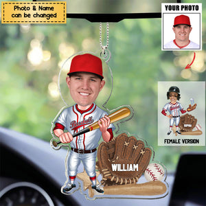 Baseball Player - Personalized Acrylic Christmas / Car Hanging Ornament - Upload Photo