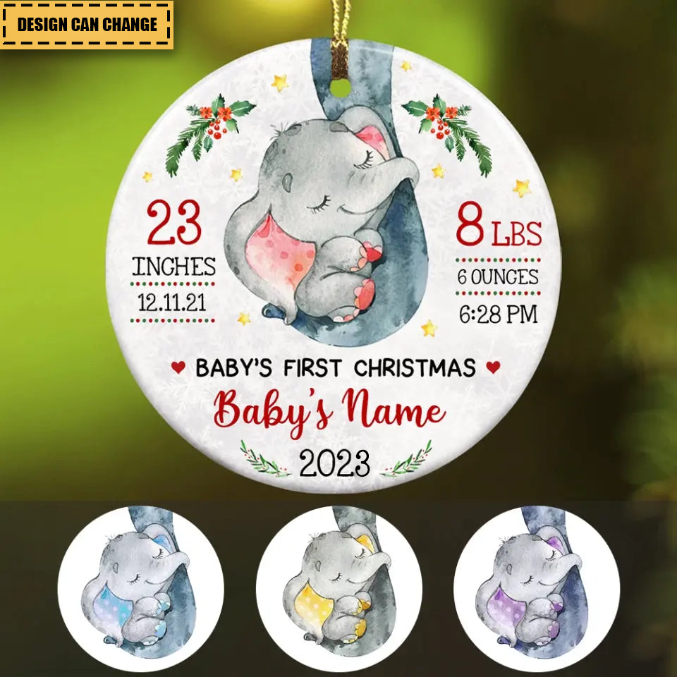 Elephant Baby First Christmas Ornament