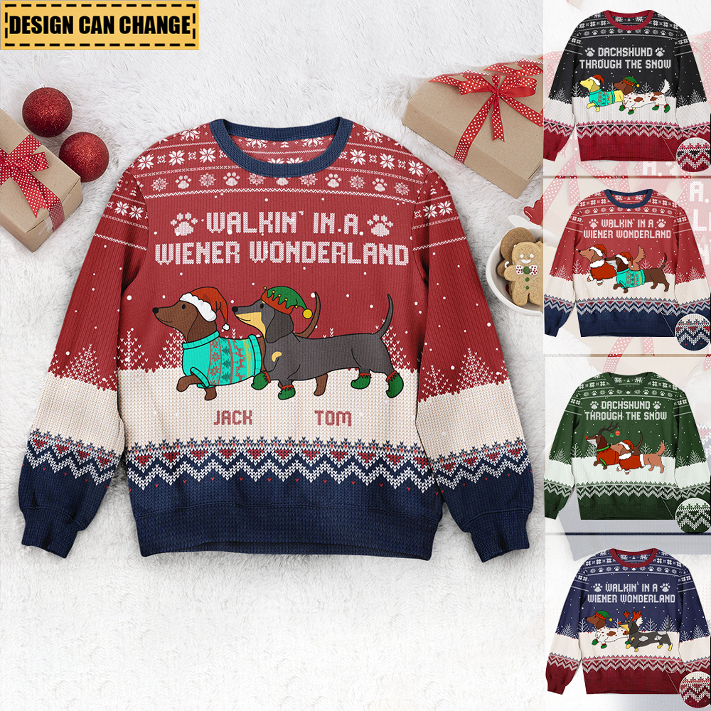 Dachshund Through The Snow - Personalized Ugly Sweater - Christmas Gift For Dog Mom, Dog Dad, Pet Lovers