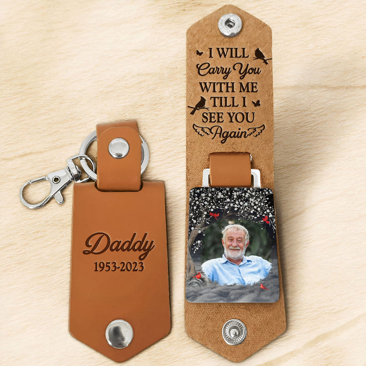 I Will Carry You With Me Personalized Leather Keychain
