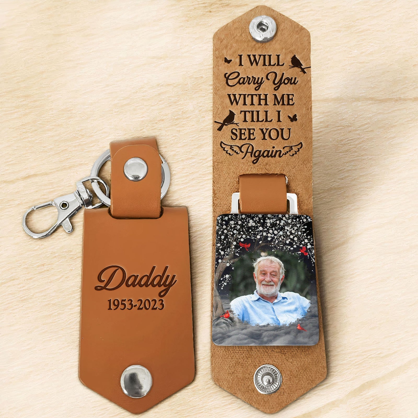 I Will Carry You With Me Personalized Leather Keychain