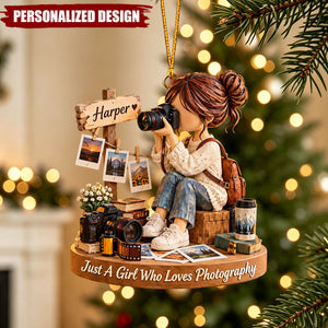 Photography Lover Acrylic Ornament, Camera Girl Custom Holiday Decor