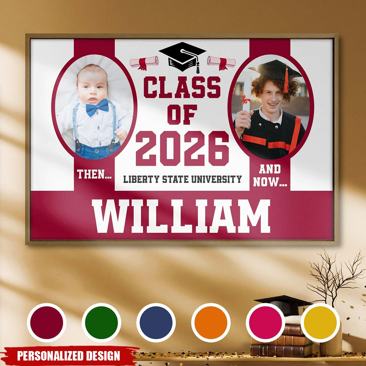 Personalized 2026 Graduation Then and Now Poster - Custom Name & Photo University Grad Gift