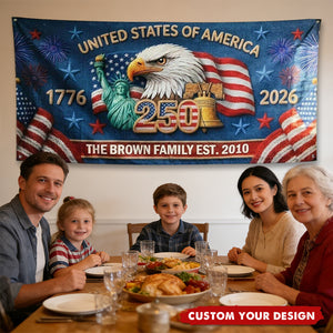 Custom USA 250th Anniversary Family Flag – Patriotic 1776-2026 Banner