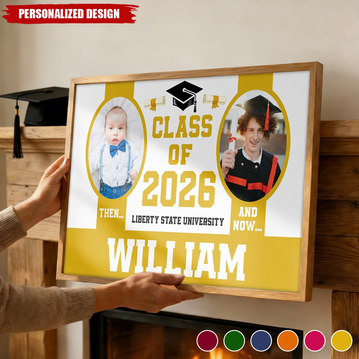 Personalized 2026 Graduation Then and Now Poster - Custom Name & Photo University Grad Gift