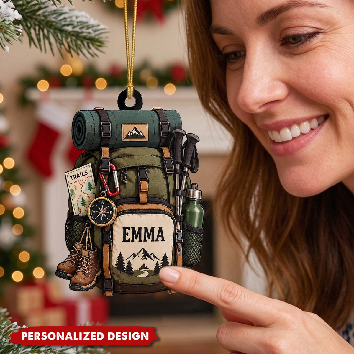 Hiker Gift Custom Name Trail Backpack Acrylic Christmas Ornament