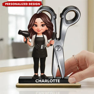 Personalized Cartoon Hairdressers Wooden Plaque – Gift For Male Or Female Hairdressers