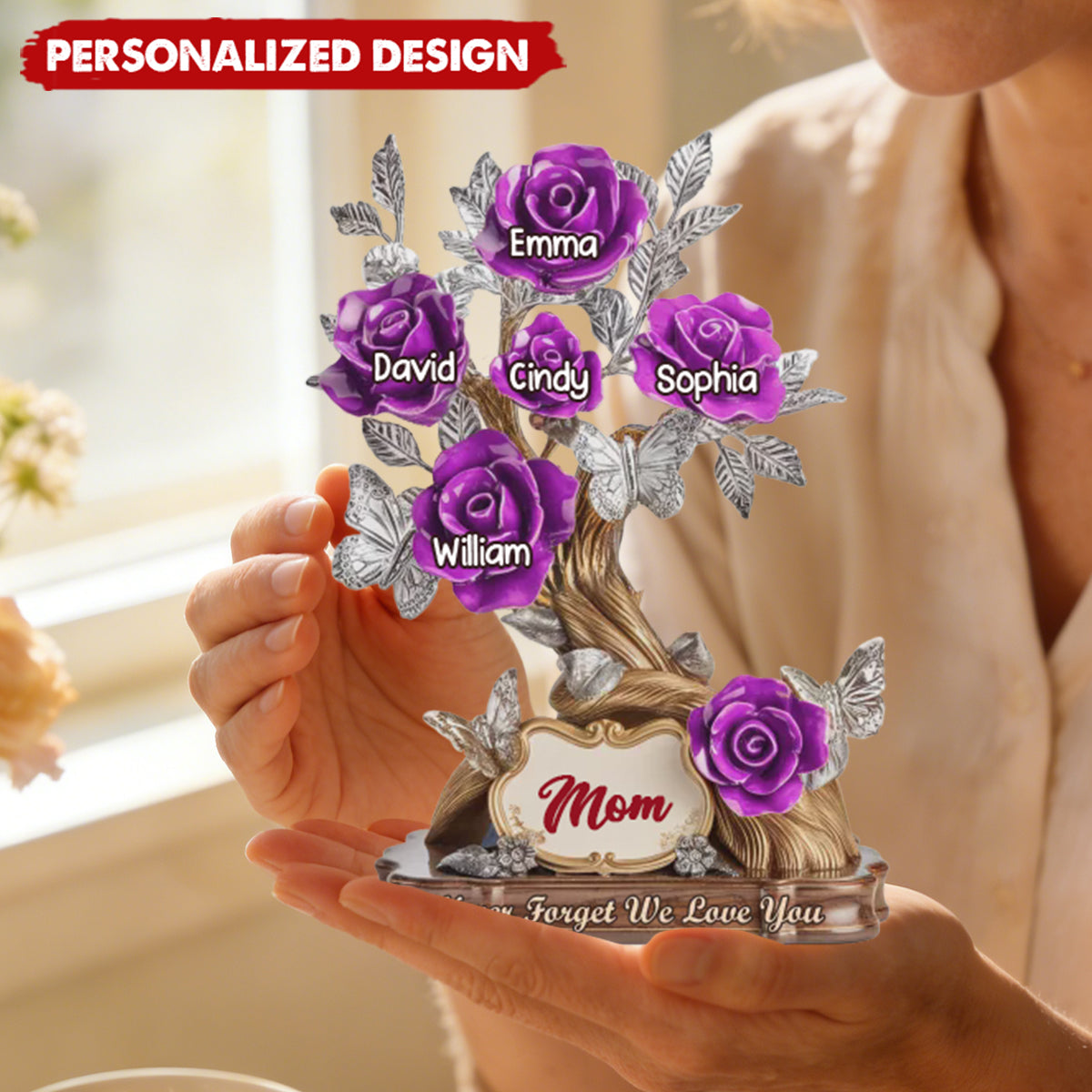 Personalized Family Tree Rose Acrylic Plaque - Gifts For Mom, Grandma