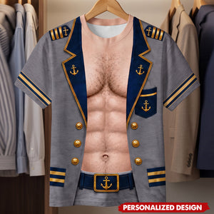 Personalized Captain Uniform Muscle T-Shirt - Custom Fake Sailor Suit Summer Tee